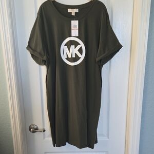 Michael Kors Womens Plus Size 2X Casual Cotton Knit Logo T-Shirt  Dress - NWT